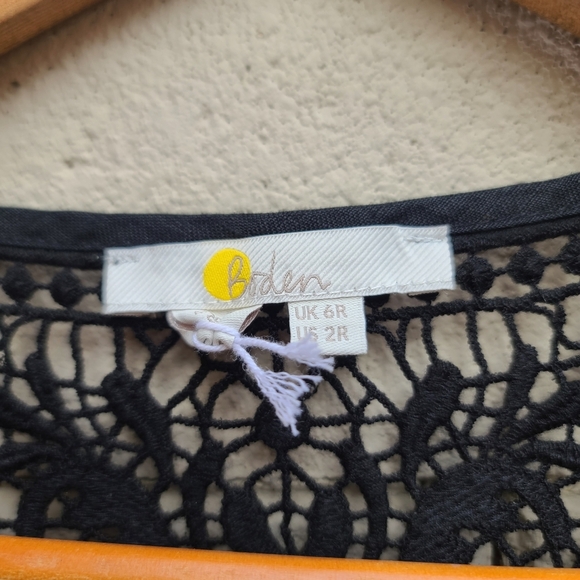 Boden | Fleur Embroidered 100% Linen Crochet Dress in Black Size 2 - Picture 4 of 12